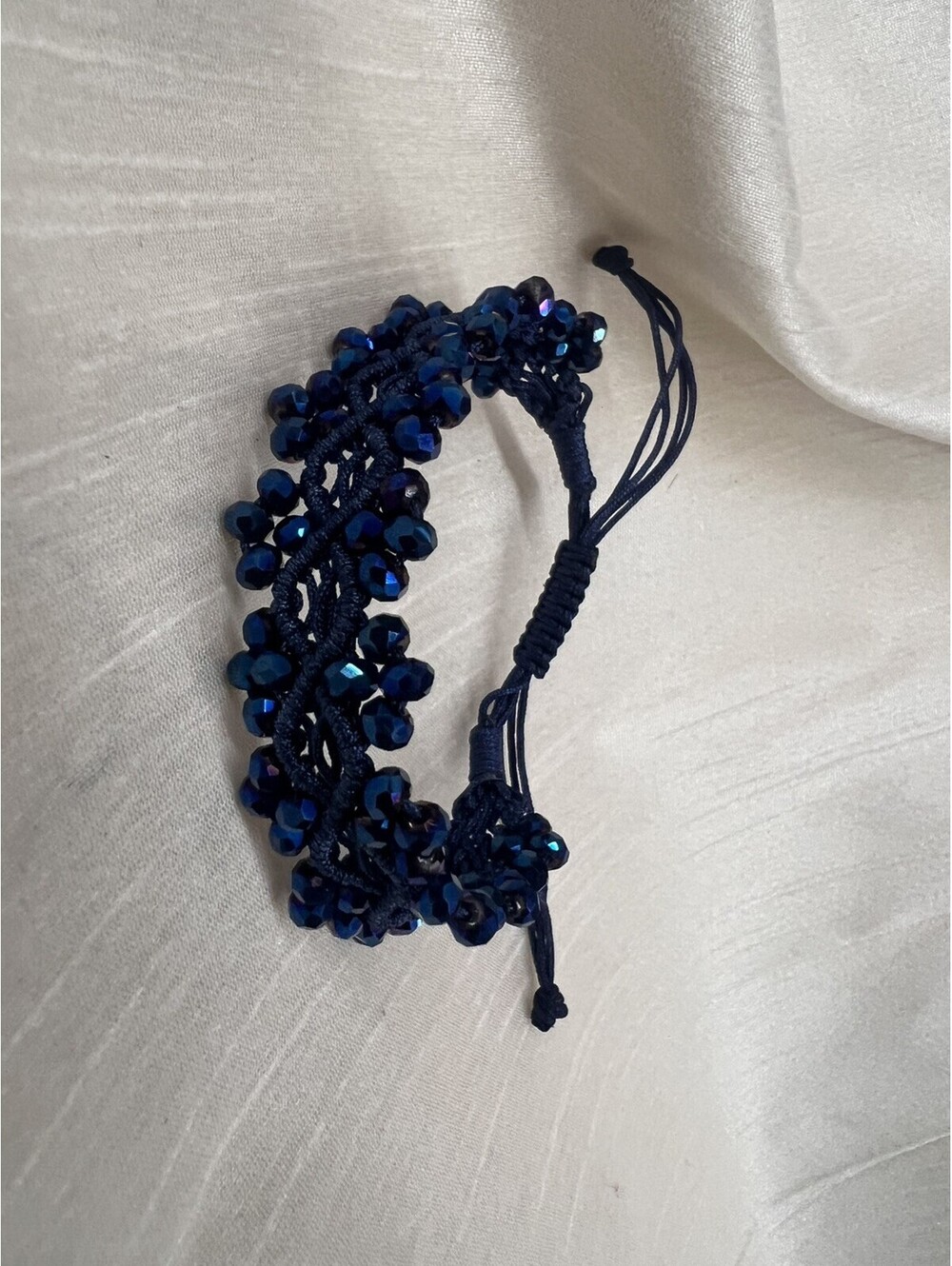 Swarovski Blue Crystal Bead Bracelet silk Cord Adjustable - NEW
